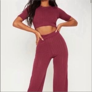 Ribbed Burgundy Two-Piece Set